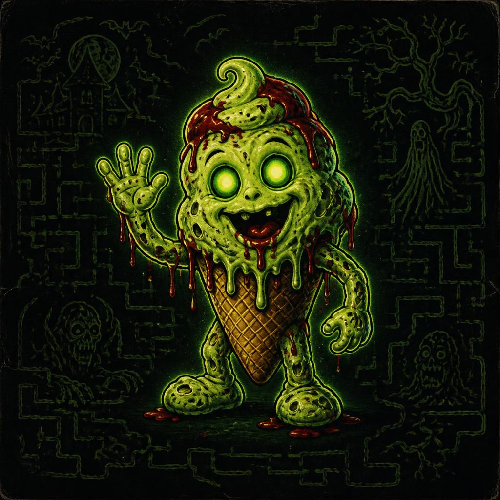 Monster Ice Cream collectible box back panel artwork with character story and clues, Crave Happy Box Files BX-001
