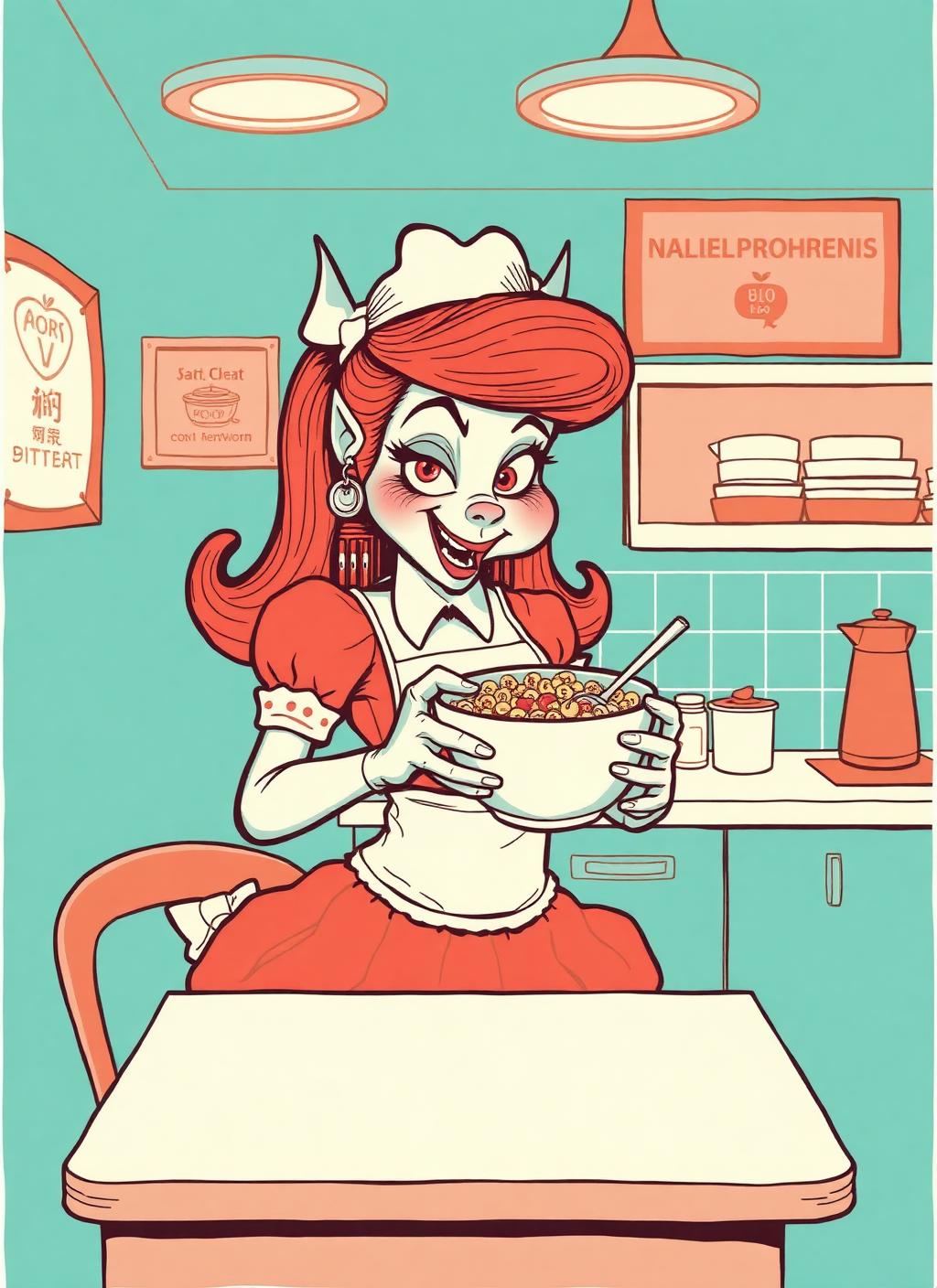 Serve Sass, Stay Sweet collectible cereal box art front panel — The Sweet Spirit With a Little Sass, limited edition original character collectible from the Crave Happy Scary Collection